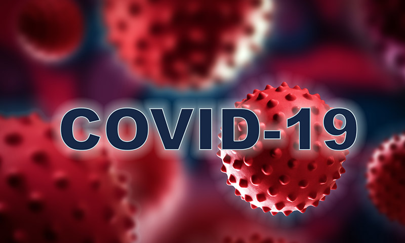 Collage of COVID-19 virus cells in blood under the microscope